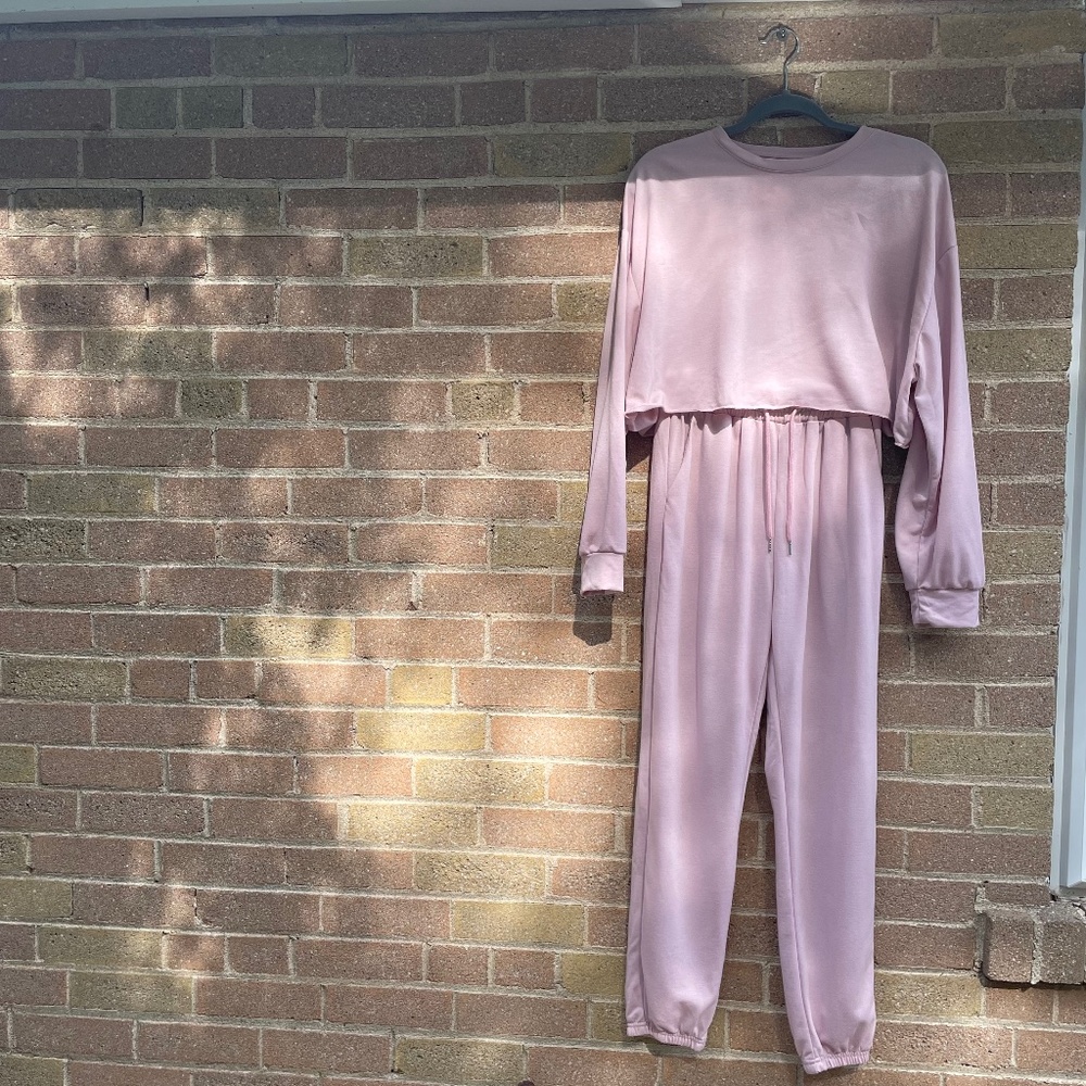 Top + Pants: Pink Loungewear Set (Women's Sweatshirt + Sweatpants)